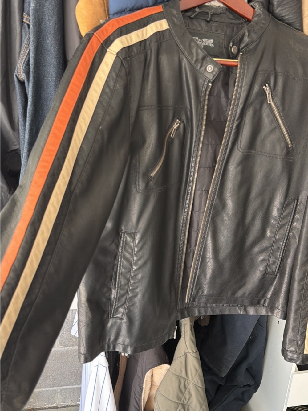 Wilson Black Leather Bomber with Orange and Cream Racing Stripes